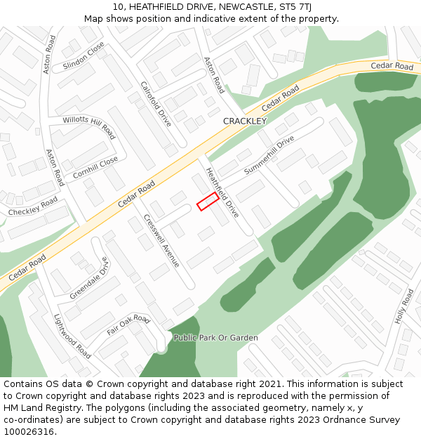 10, HEATHFIELD DRIVE, NEWCASTLE, ST5 7TJ: Location map and indicative extent of plot