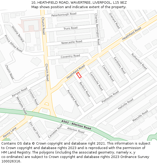 10, HEATHFIELD ROAD, WAVERTREE, LIVERPOOL, L15 9EZ: Location map and indicative extent of plot
