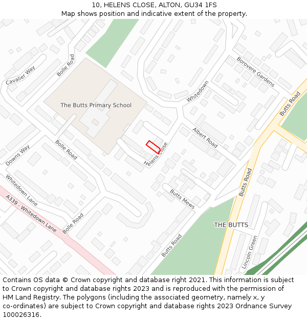 10, HELENS CLOSE, ALTON, GU34 1FS: Location map and indicative extent of plot