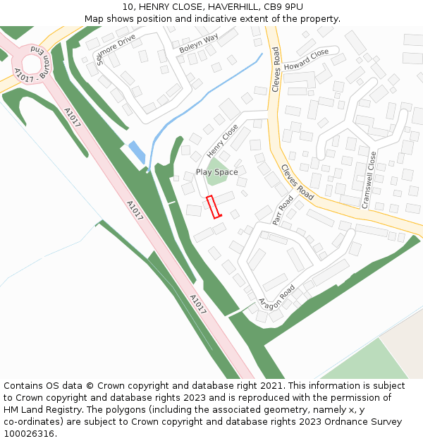 10, HENRY CLOSE, HAVERHILL, CB9 9PU: Location map and indicative extent of plot