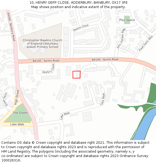 10, HENRY GEPP CLOSE, ADDERBURY, BANBURY, OX17 3FE: Location map and indicative extent of plot