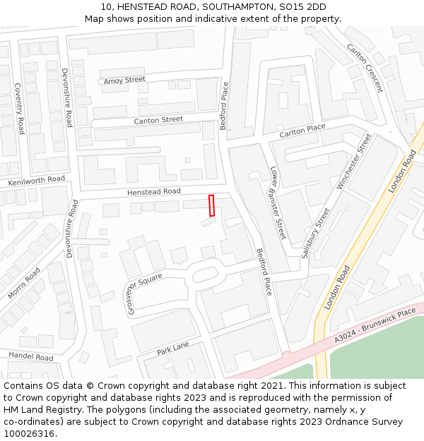 10, HENSTEAD ROAD, SOUTHAMPTON, SO15 2DD: Location map and indicative extent of plot