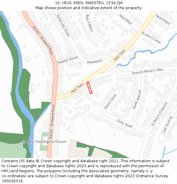 10, HEOL FAEN, MAESTEG, CF34 0JA: Location map and indicative extent of plot