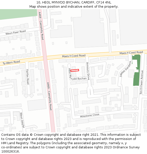 10, HEOL MYNYDD BYCHAN, CARDIFF, CF14 4NL: Location map and indicative extent of plot
