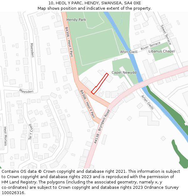 10, HEOL Y PARC, HENDY, SWANSEA, SA4 0XE: Location map and indicative extent of plot
