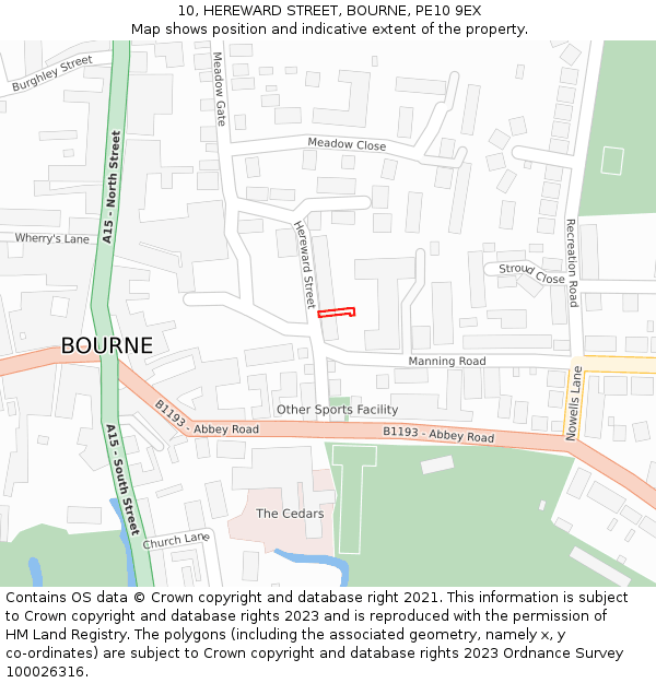 10, HEREWARD STREET, BOURNE, PE10 9EX: Location map and indicative extent of plot