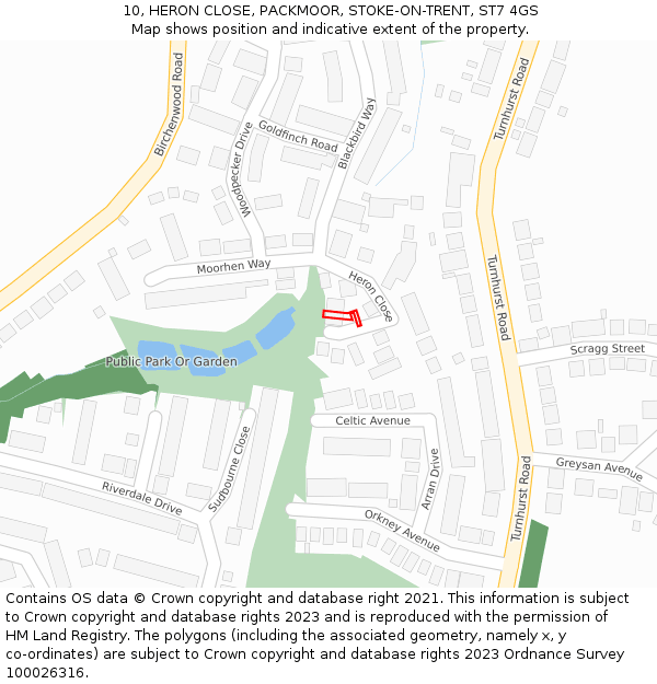10, HERON CLOSE, PACKMOOR, STOKE-ON-TRENT, ST7 4GS: Location map and indicative extent of plot
