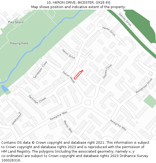 10, HERON DRIVE, BICESTER, OX26 6YJ: Location map and indicative extent of plot
