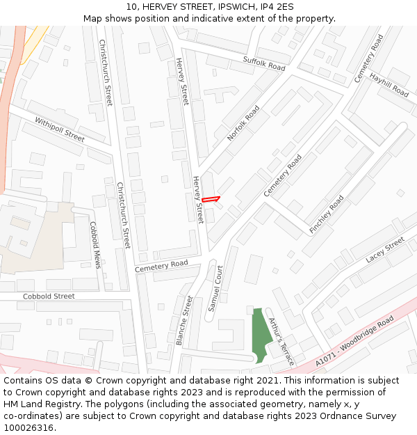 10, HERVEY STREET, IPSWICH, IP4 2ES: Location map and indicative extent of plot