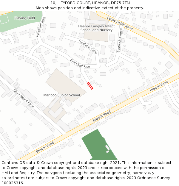 10, HEYFORD COURT, HEANOR, DE75 7TN: Location map and indicative extent of plot
