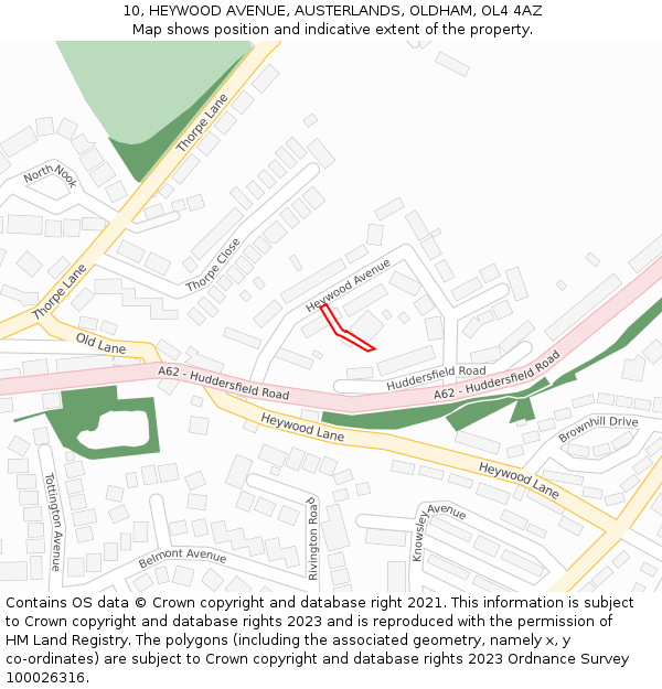 10, HEYWOOD AVENUE, AUSTERLANDS, OLDHAM, OL4 4AZ: Location map and indicative extent of plot