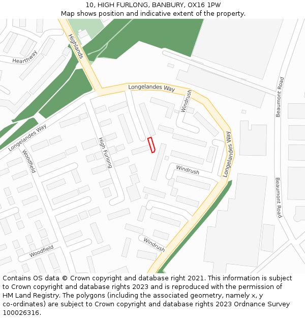 10, HIGH FURLONG, BANBURY, OX16 1PW: Location map and indicative extent of plot