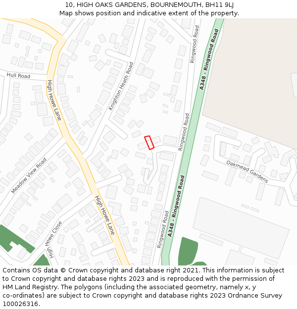 10, HIGH OAKS GARDENS, BOURNEMOUTH, BH11 9LJ: Location map and indicative extent of plot