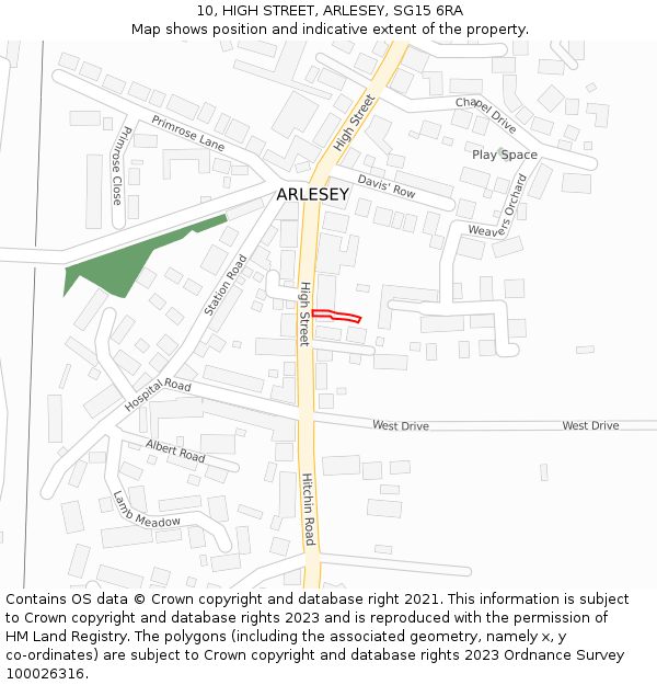 10, HIGH STREET, ARLESEY, SG15 6RA: Location map and indicative extent of plot