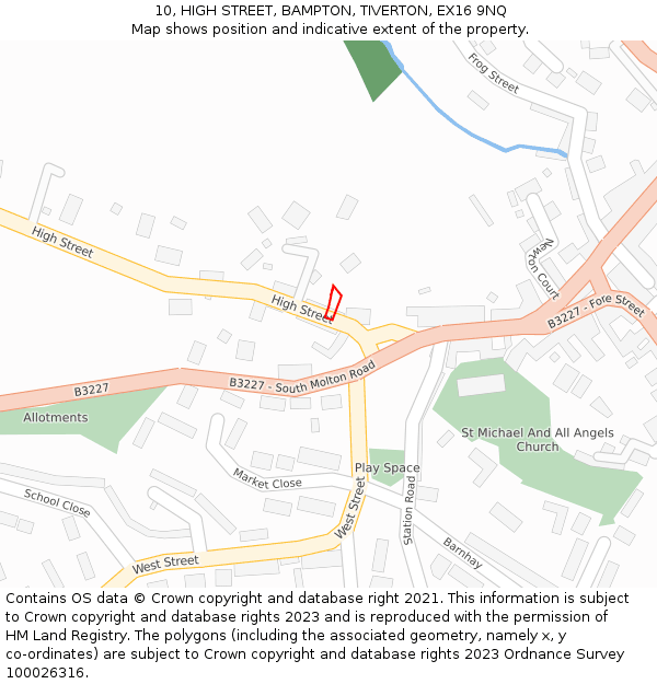 10, HIGH STREET, BAMPTON, TIVERTON, EX16 9NQ: Location map and indicative extent of plot