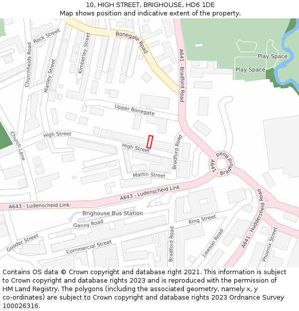 10, HIGH STREET, BRIGHOUSE, HD6 1DE: Location map and indicative extent of plot