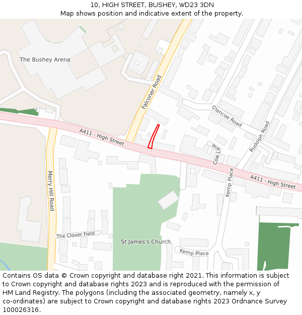 10, HIGH STREET, BUSHEY, WD23 3DN: Location map and indicative extent of plot