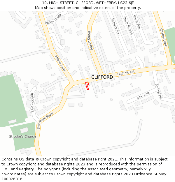 10, HIGH STREET, CLIFFORD, WETHERBY, LS23 6JF: Location map and indicative extent of plot