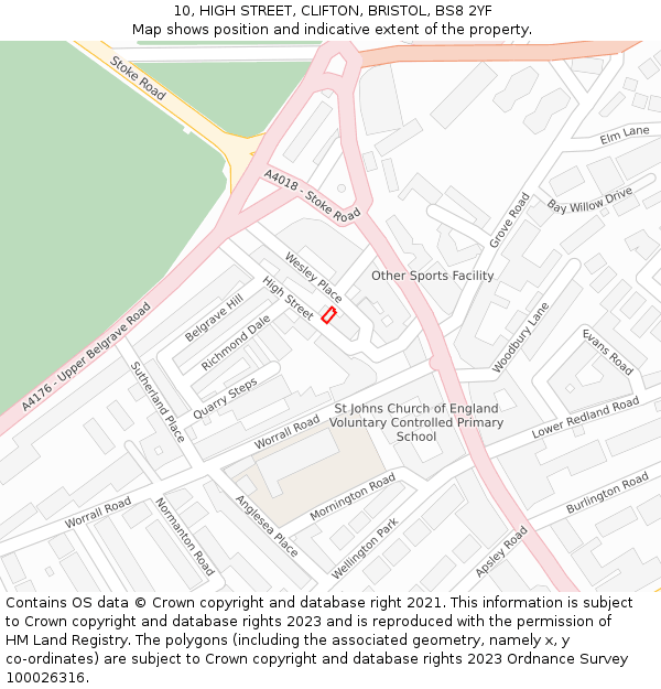 10, HIGH STREET, CLIFTON, BRISTOL, BS8 2YF: Location map and indicative extent of plot
