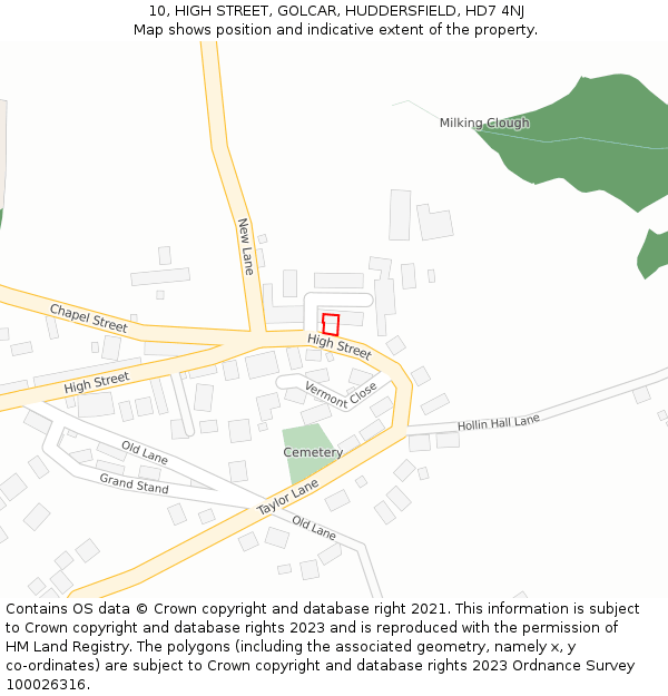 10, HIGH STREET, GOLCAR, HUDDERSFIELD, HD7 4NJ: Location map and indicative extent of plot