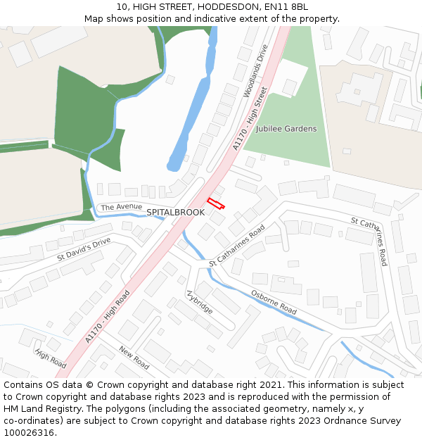 10, HIGH STREET, HODDESDON, EN11 8BL: Location map and indicative extent of plot