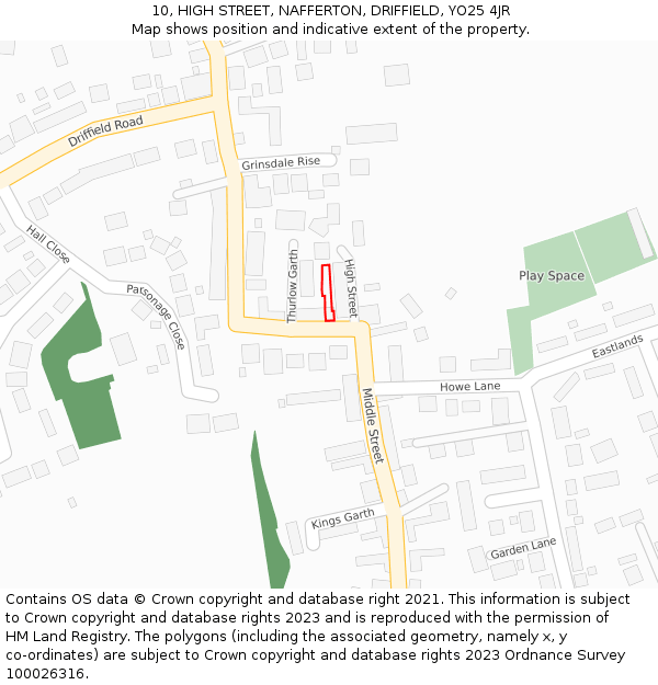 10, HIGH STREET, NAFFERTON, DRIFFIELD, YO25 4JR: Location map and indicative extent of plot