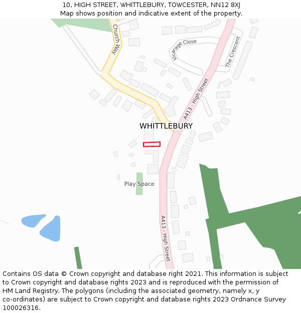 10, HIGH STREET, WHITTLEBURY, TOWCESTER, NN12 8XJ: Location map and indicative extent of plot