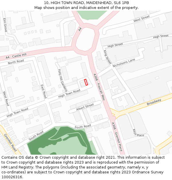 10, HIGH TOWN ROAD, MAIDENHEAD, SL6 1PB: Location map and indicative extent of plot