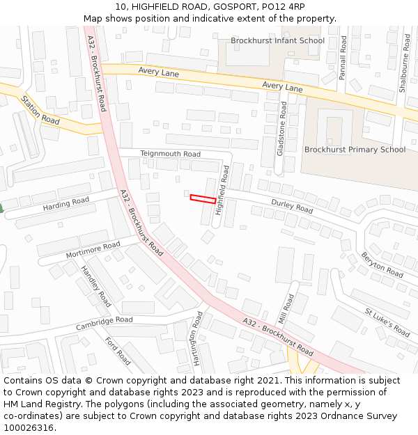 10, HIGHFIELD ROAD, GOSPORT, PO12 4RP: Location map and indicative extent of plot