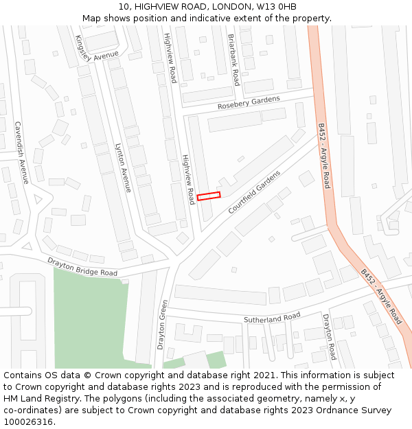 10, HIGHVIEW ROAD, LONDON, W13 0HB: Location map and indicative extent of plot