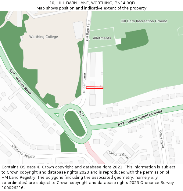 10, HILL BARN LANE, WORTHING, BN14 9QB: Location map and indicative extent of plot