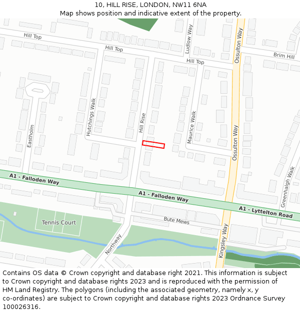 10, HILL RISE, LONDON, NW11 6NA: Location map and indicative extent of plot