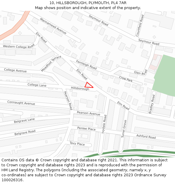 10, HILLSBOROUGH, PLYMOUTH, PL4 7AR: Location map and indicative extent of plot