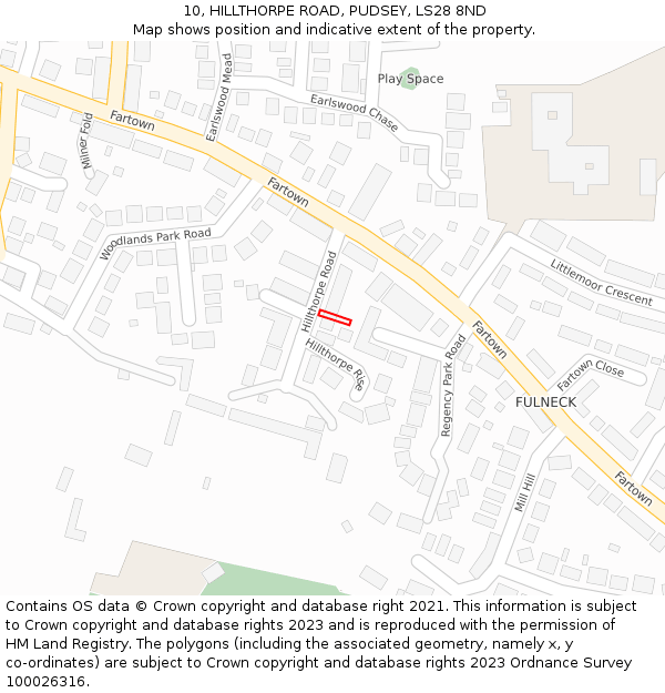 10, HILLTHORPE ROAD, PUDSEY, LS28 8ND: Location map and indicative extent of plot