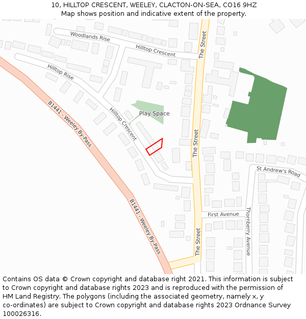 10, HILLTOP CRESCENT, WEELEY, CLACTON-ON-SEA, CO16 9HZ: Location map and indicative extent of plot