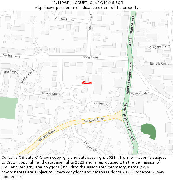 10, HIPWELL COURT, OLNEY, MK46 5QB: Location map and indicative extent of plot
