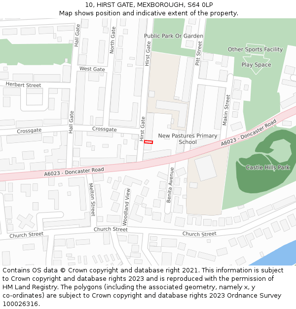 10, HIRST GATE, MEXBOROUGH, S64 0LP: Location map and indicative extent of plot