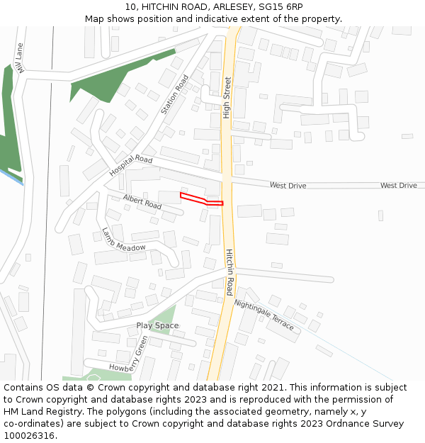 10, HITCHIN ROAD, ARLESEY, SG15 6RP: Location map and indicative extent of plot