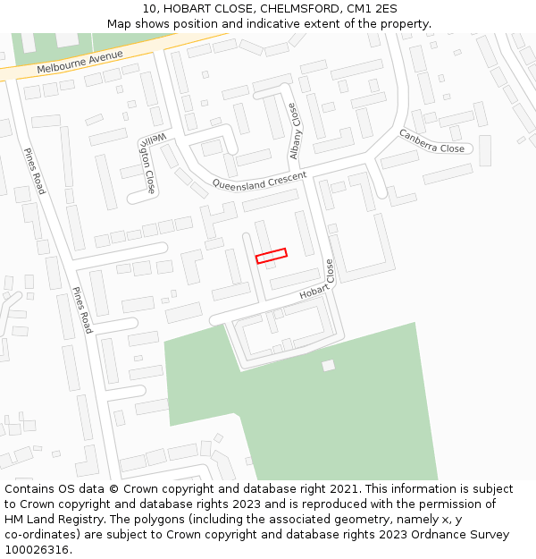 10, HOBART CLOSE, CHELMSFORD, CM1 2ES: Location map and indicative extent of plot
