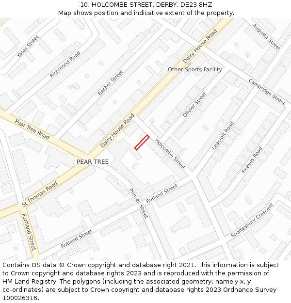10, HOLCOMBE STREET, DERBY, DE23 8HZ: Location map and indicative extent of plot
