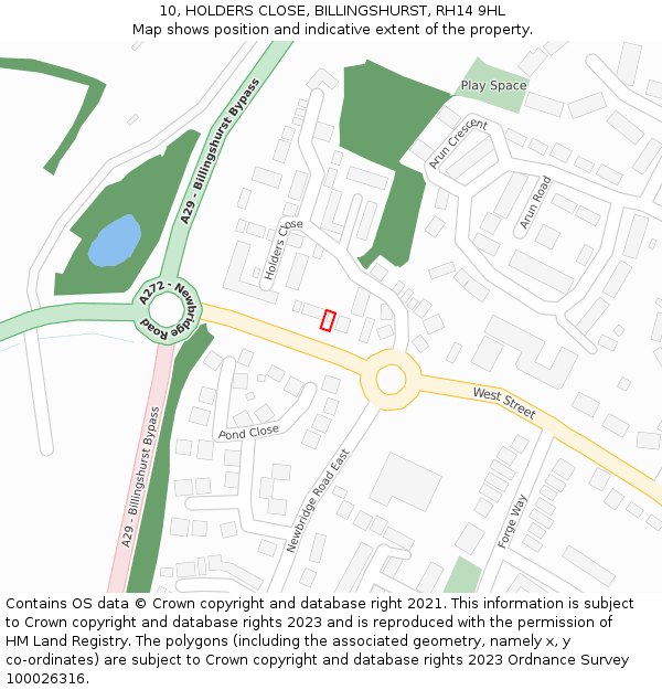 10, HOLDERS CLOSE, BILLINGSHURST, RH14 9HL: Location map and indicative extent of plot