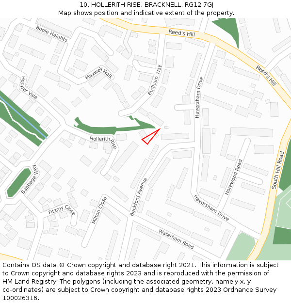 10, HOLLERITH RISE, BRACKNELL, RG12 7GJ: Location map and indicative extent of plot