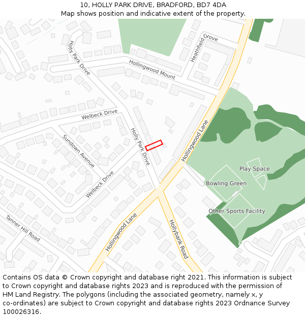 10, HOLLY PARK DRIVE, BRADFORD, BD7 4DA: Location map and indicative extent of plot