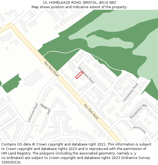 10, HOMELEAZE ROAD, BRISTOL, BS10 6BZ: Location map and indicative extent of plot