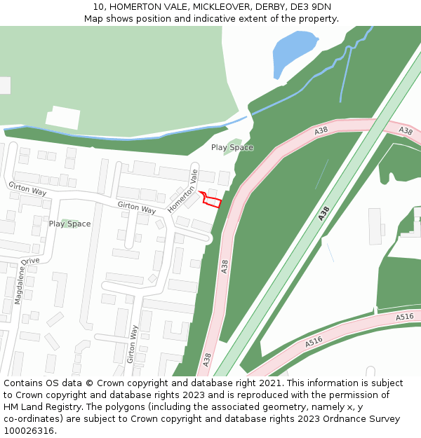 10, HOMERTON VALE, MICKLEOVER, DERBY, DE3 9DN: Location map and indicative extent of plot