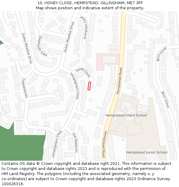 10, HONEY CLOSE, HEMPSTEAD, GILLINGHAM, ME7 3PF: Location map and indicative extent of plot