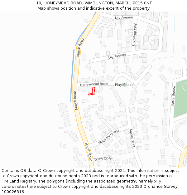 10, HONEYMEAD ROAD, WIMBLINGTON, MARCH, PE15 0NT: Location map and indicative extent of plot