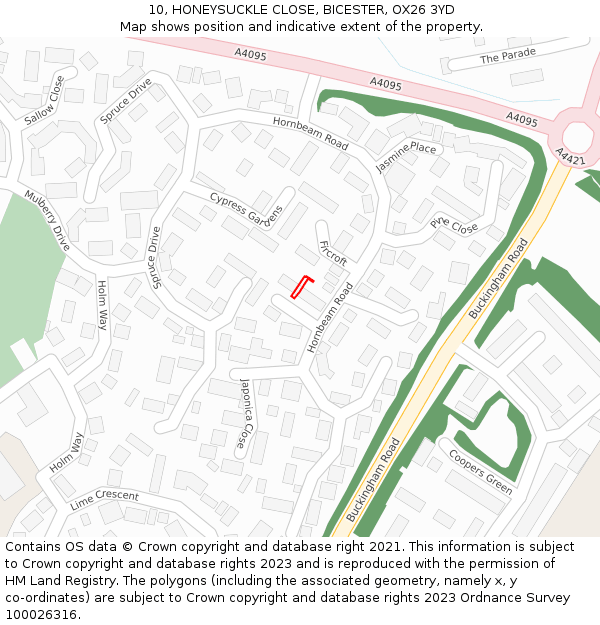 10, HONEYSUCKLE CLOSE, BICESTER, OX26 3YD: Location map and indicative extent of plot