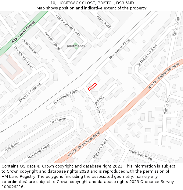 10, HONEYWICK CLOSE, BRISTOL, BS3 5ND: Location map and indicative extent of plot