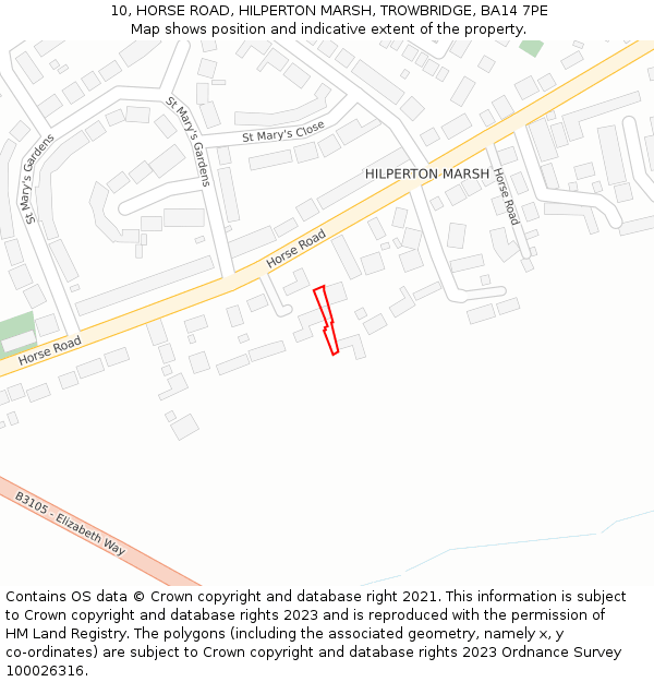 10, HORSE ROAD, HILPERTON MARSH, TROWBRIDGE, BA14 7PE: Location map and indicative extent of plot